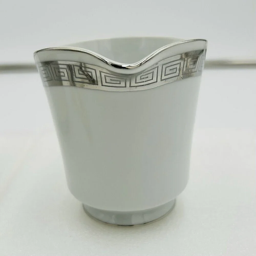 Harmony House Romaic Fine China Cream / Sugar Set Greek Key Platinum Rim 3671